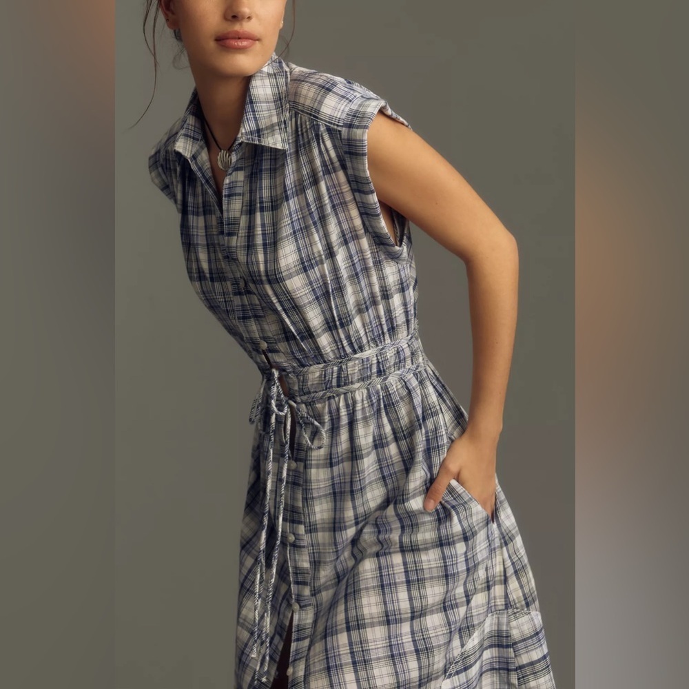 Pilcro Tie-Front Tunic Top Dress Blue Motif - Picture 5 of 15